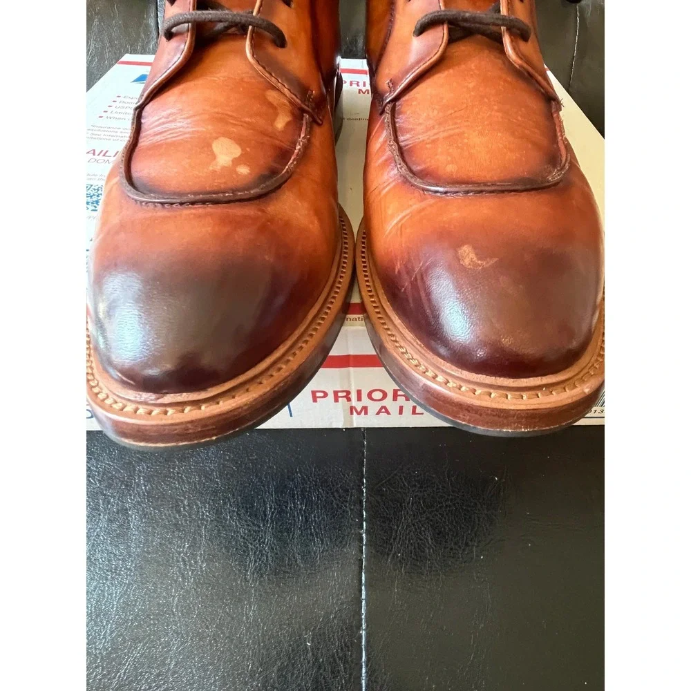 Curatore Mens Cognac Leather Apron Toe Lace Up Boots‎ Burnished